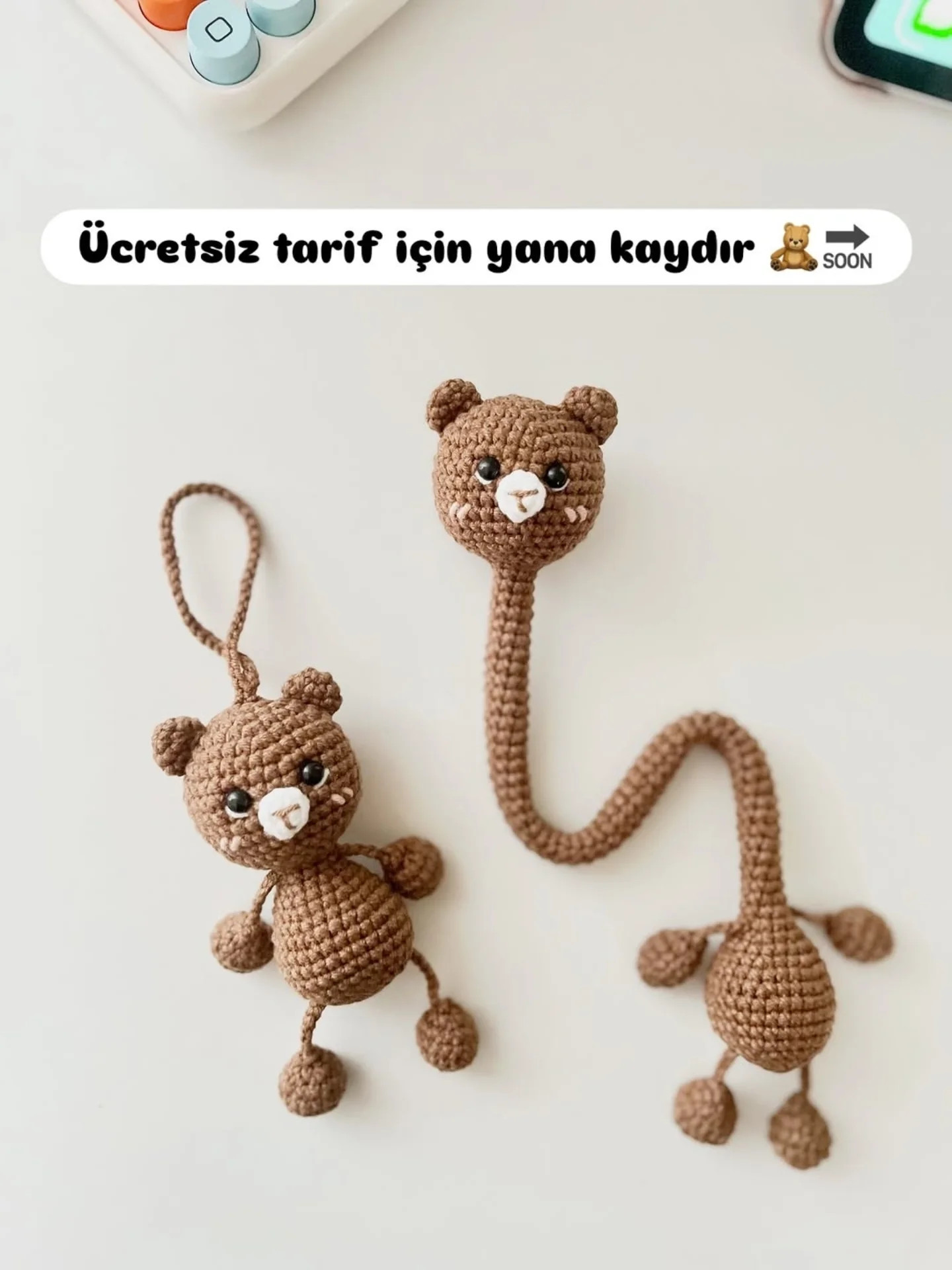 Cute Brown Crochet Bear Amigurumi Pattern: Keychain and Steering Wheel Toy