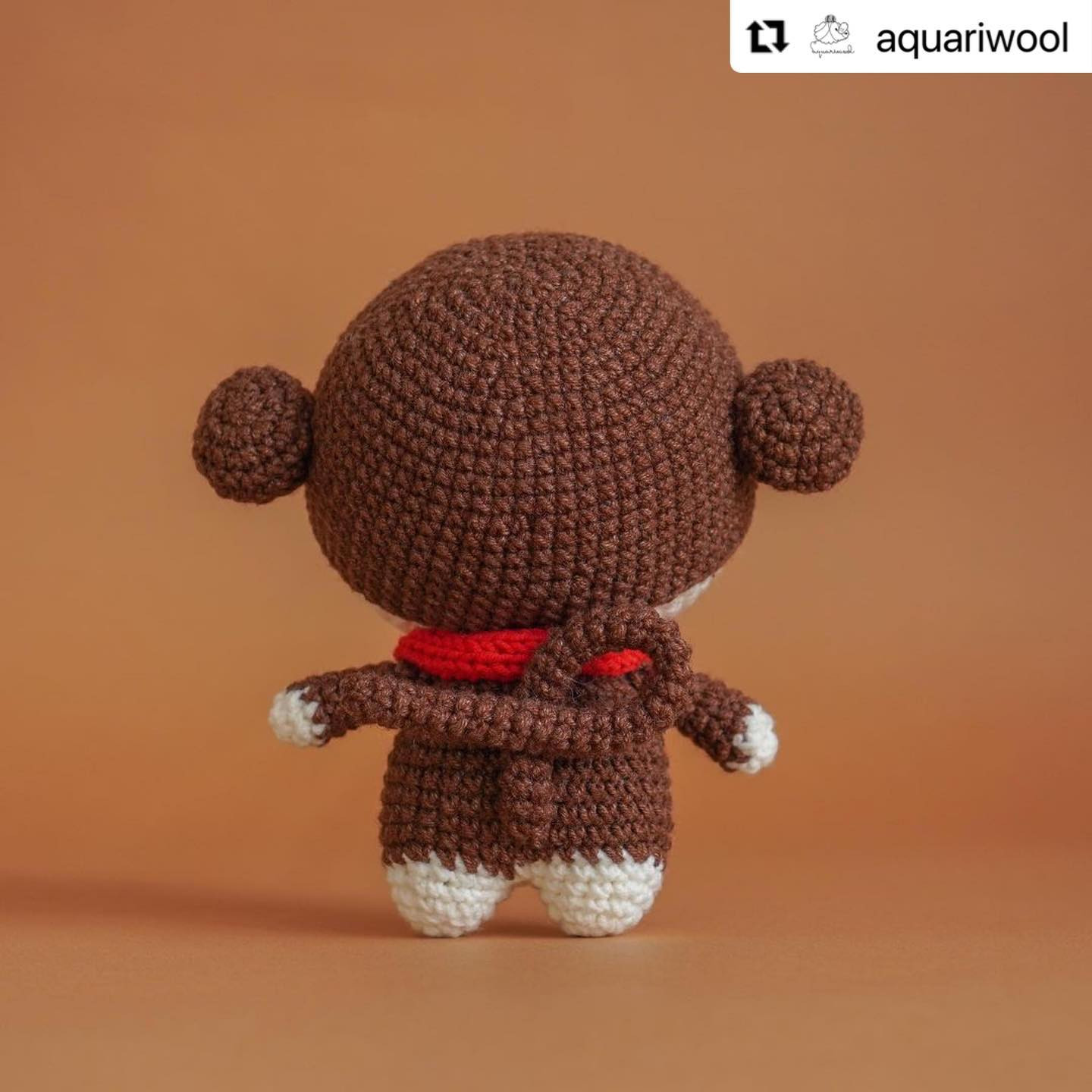 Cute Brown Monkey Amigurumi Crochet Pattern with Red Scarf
