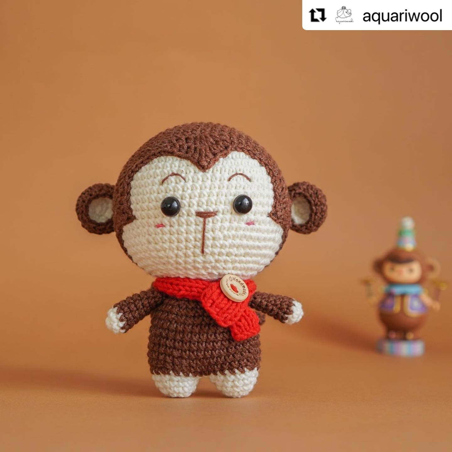 Cute Brown Monkey Amigurumi Crochet Pattern with Red Scarf