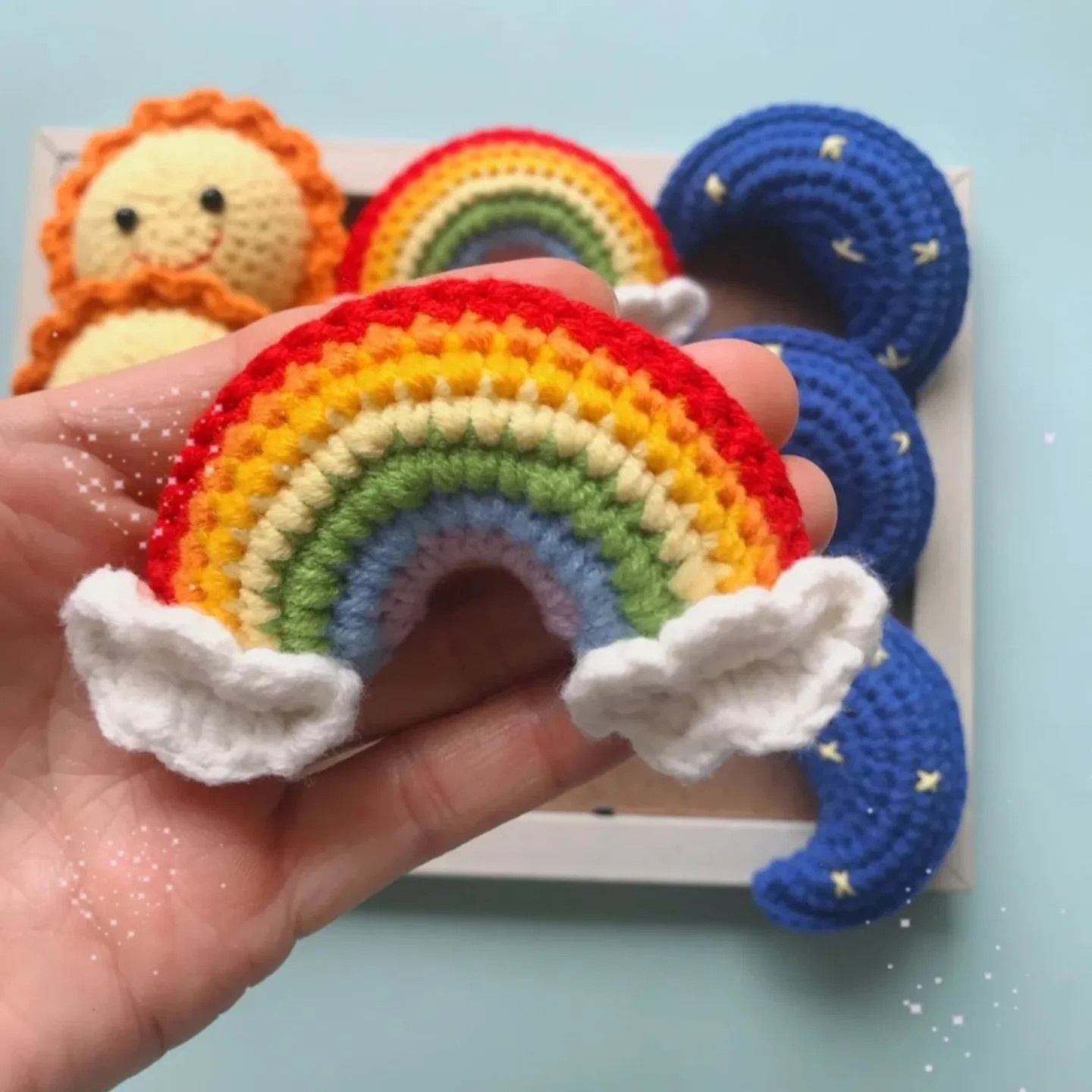 Cute Crochet Keychains: Cloud, Sun, Moon, Star & Rainbow Patterns