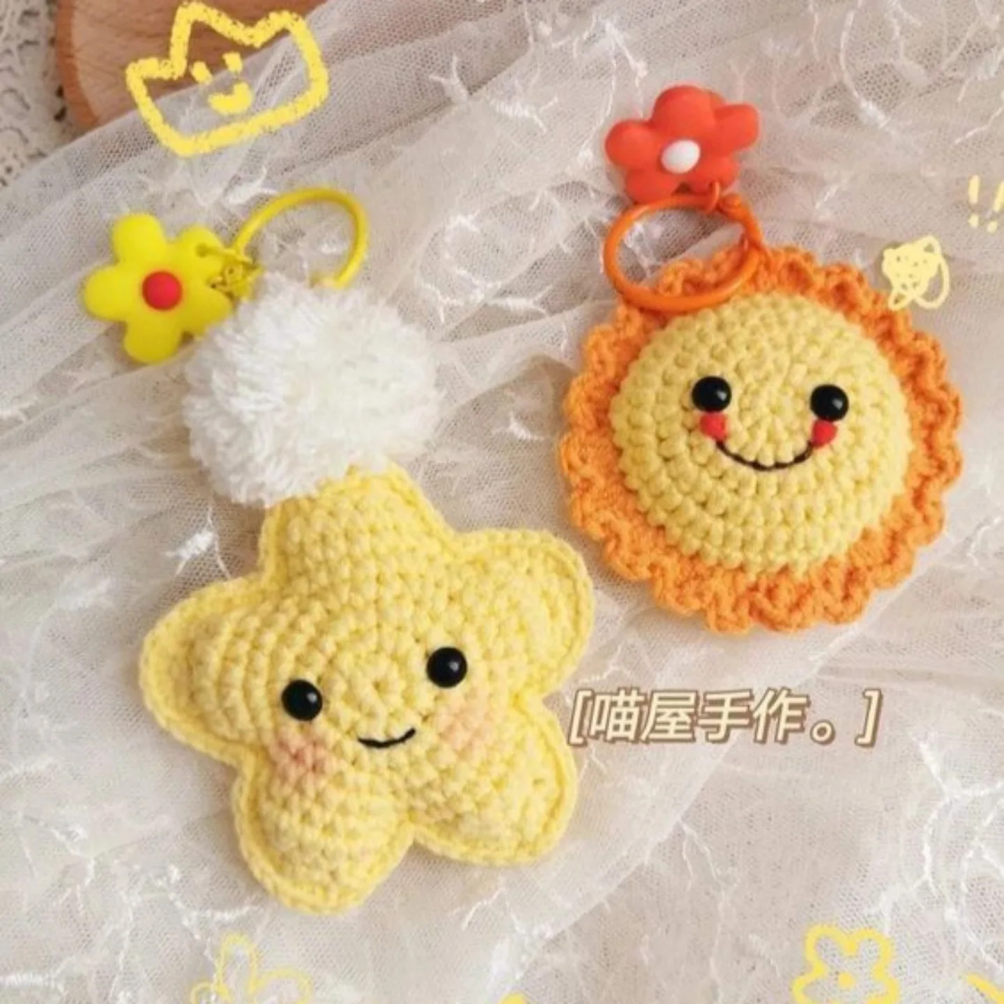 Cute Crochet Keychains: Cloud, Sun, Moon, Star & Rainbow Patterns