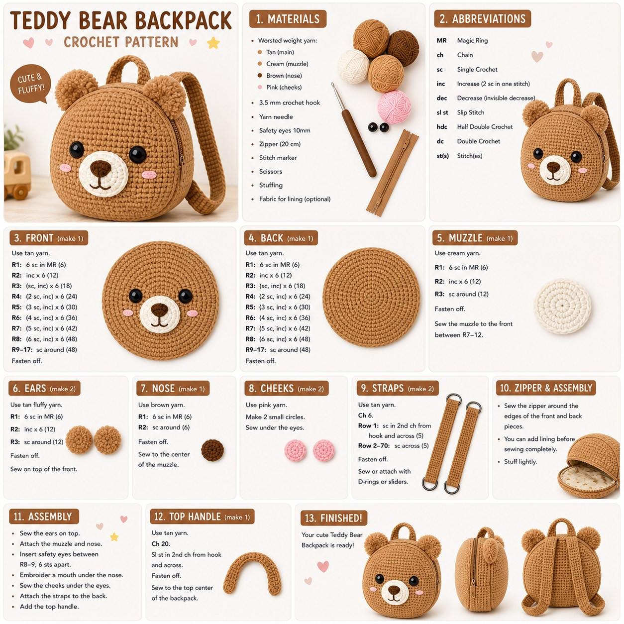 Cute Teddy Bear Backpack Amigurumi Free Crochet Pattern Tutorial