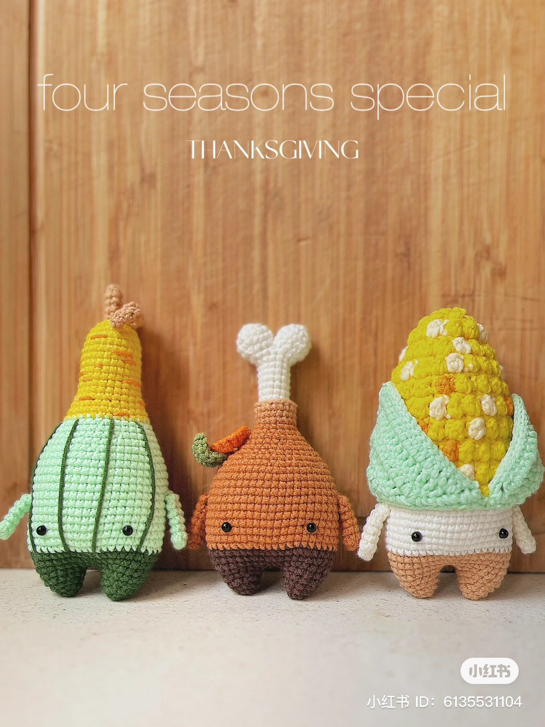 Cute Thanksgiving Amigurumi Set: Turkey Leg, Gourd, and Corn Dolls Crochet Pattern