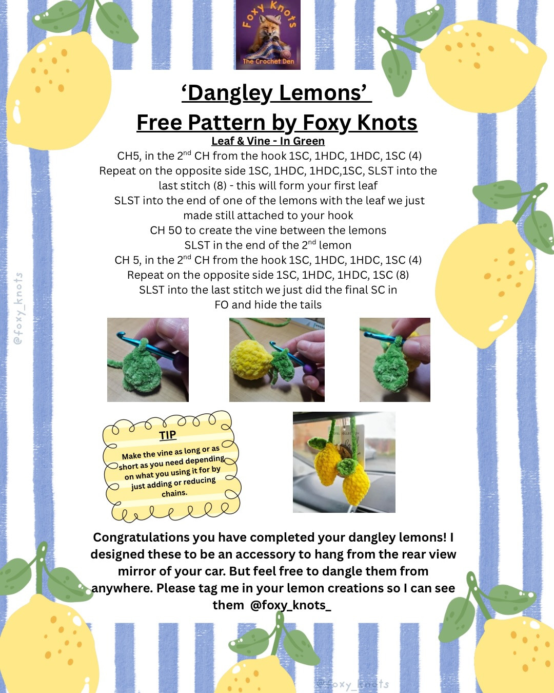 Dangley Lemons Free Crochet Pattern by Foxy Knots