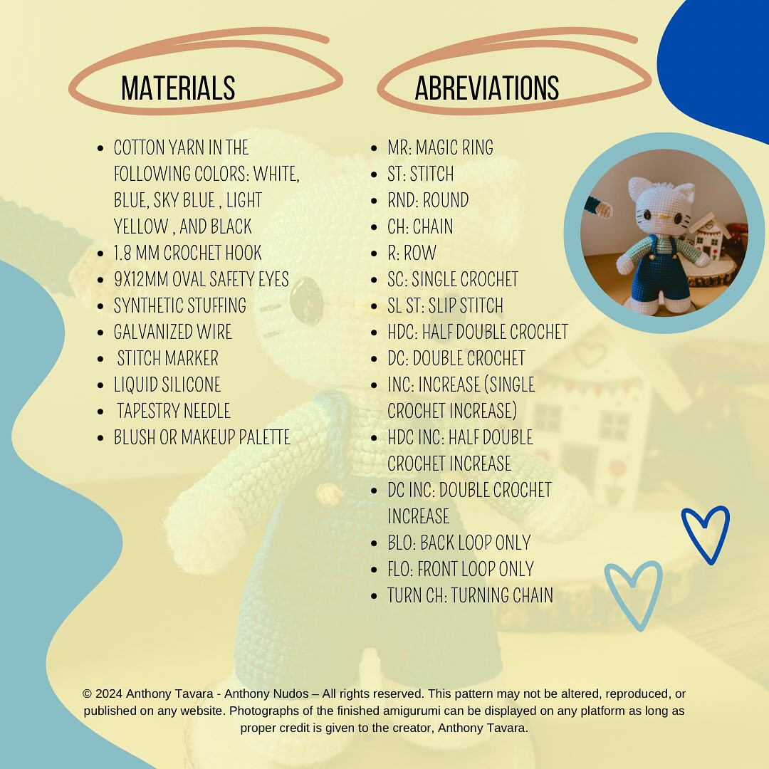 Daniel and Dear Daniel's Amigurumi Crochet Pattern Materials & Abbreviations Guide