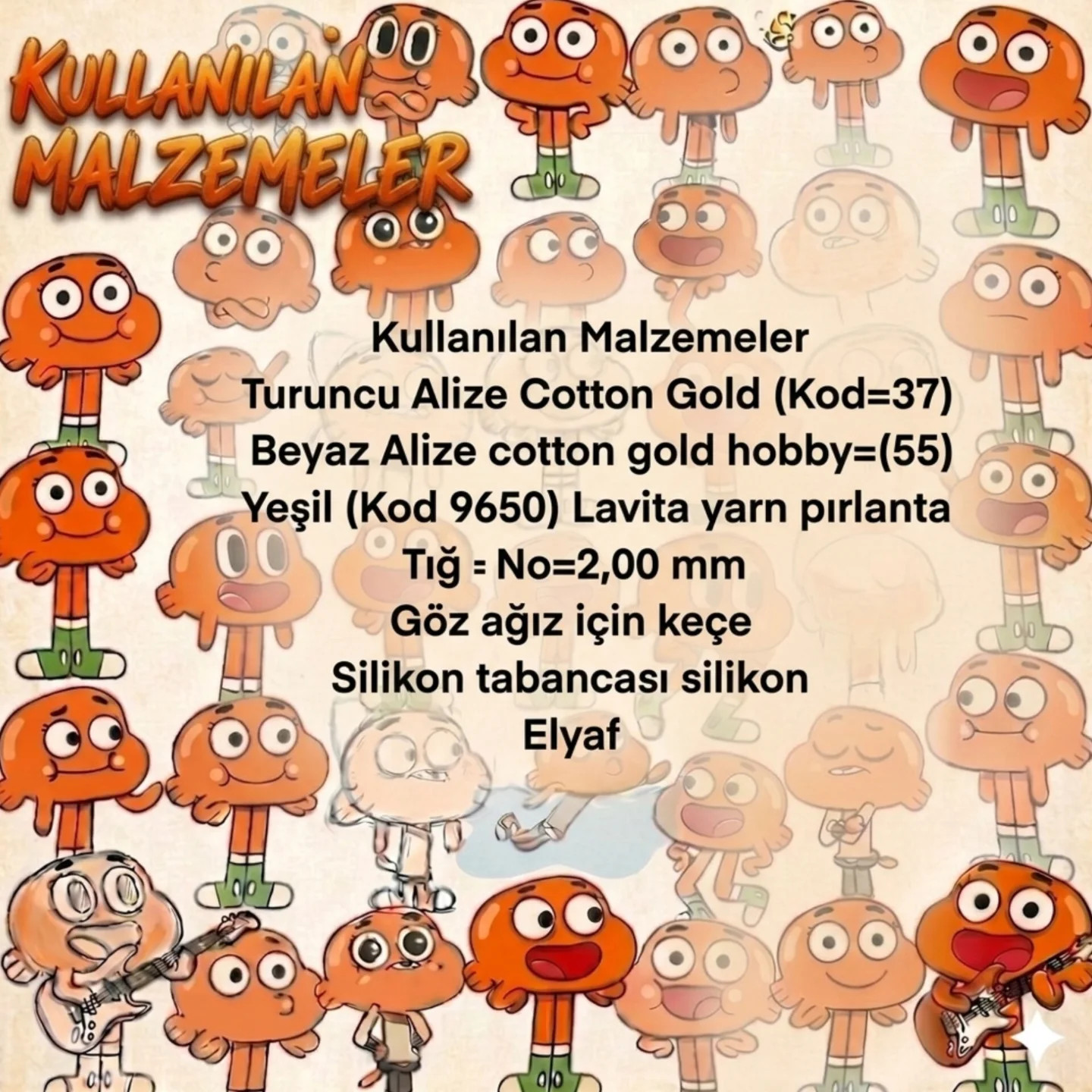 Darwin amigurumi crochet pattern with Turkish instructions and materials list