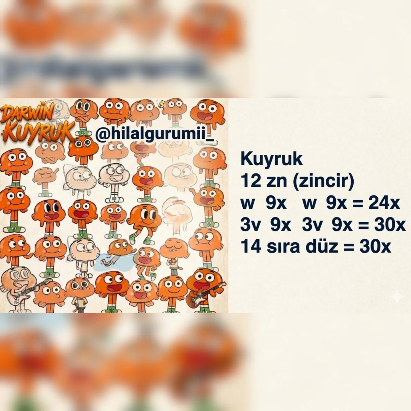 Darwin amigurumi crochet pattern with Turkish instructions and materials list