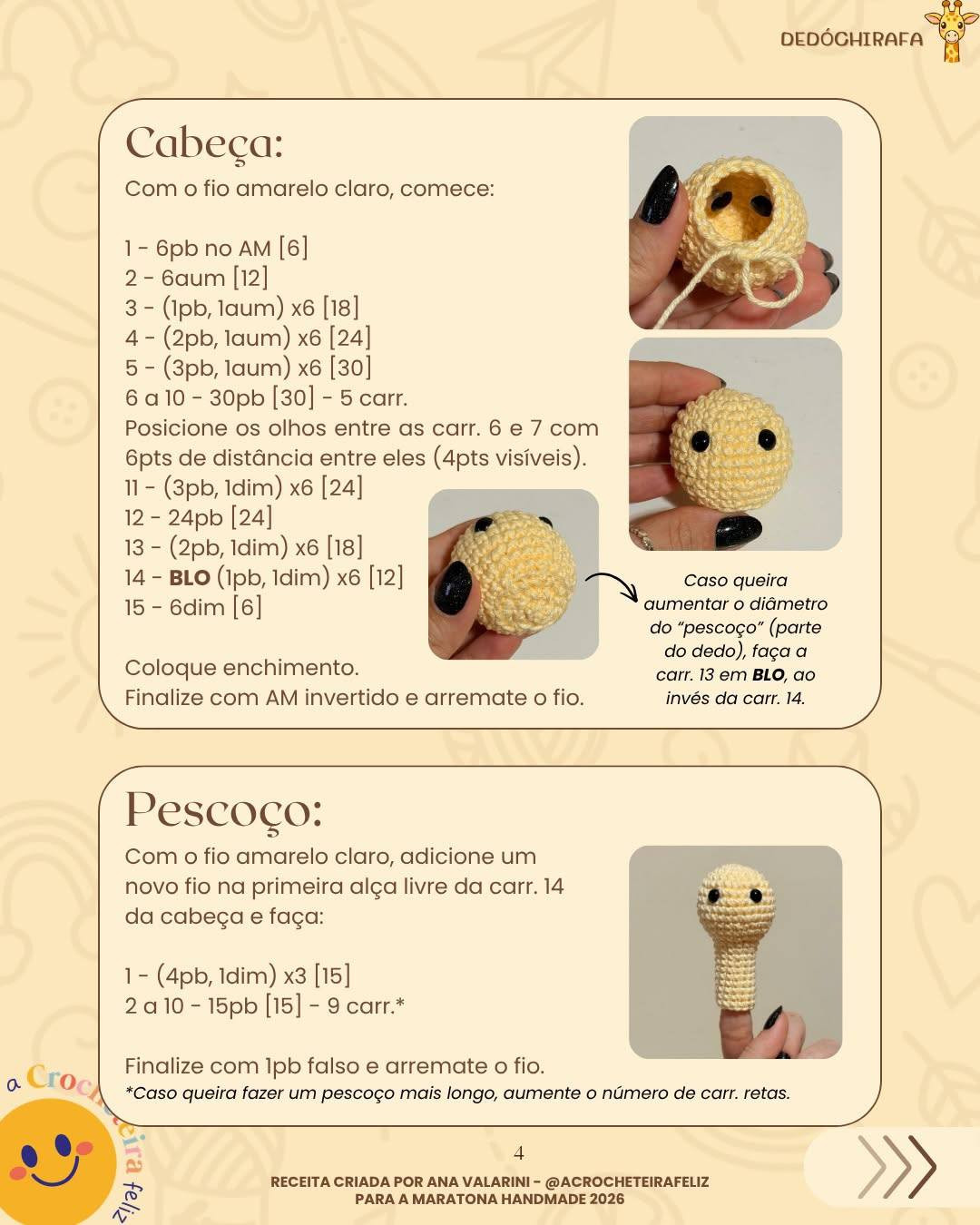 Dedóchirafa: Receita Gratuita de Crochê para Bichinho de Dedo Girafa Amigurumi