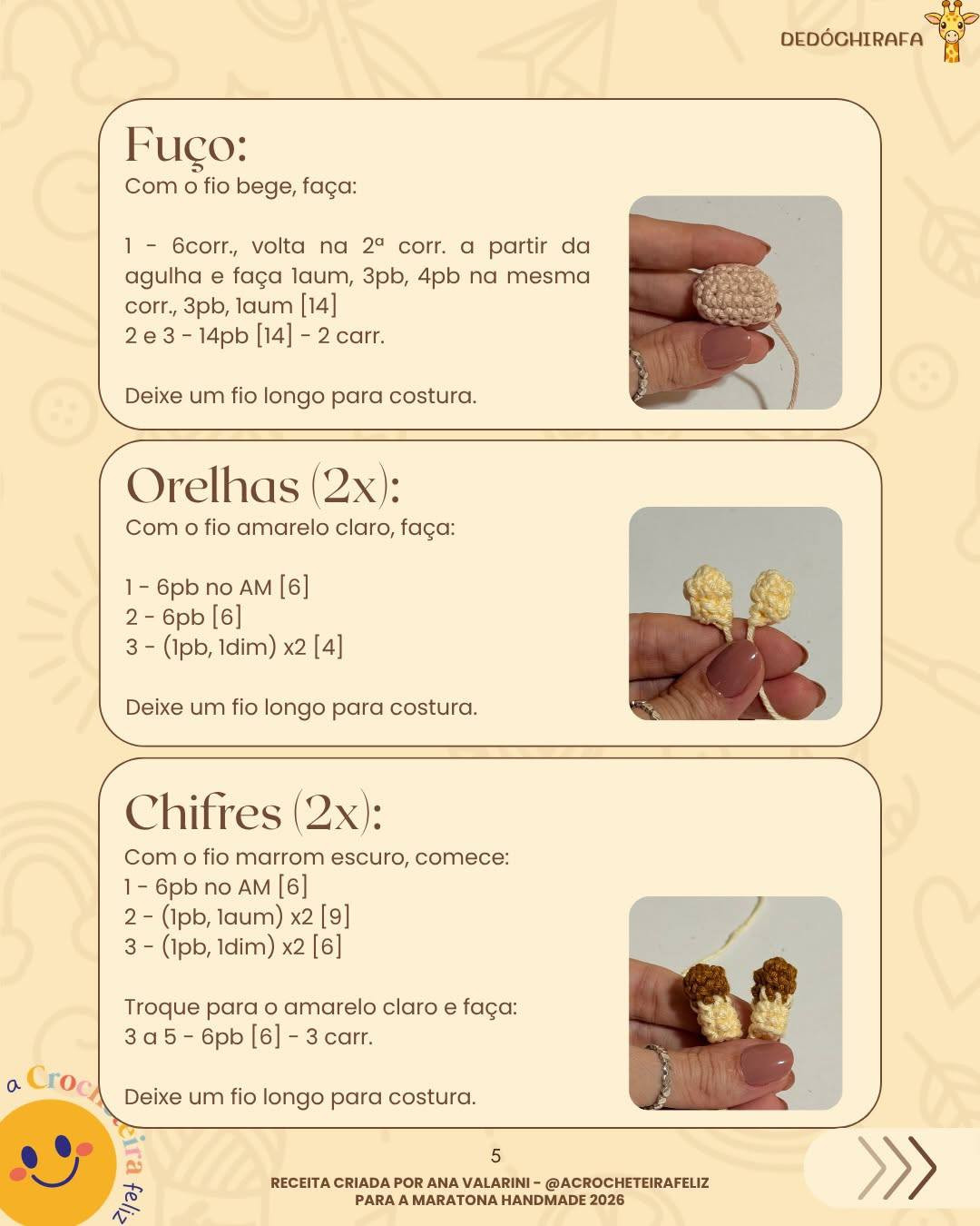Dedóchirafa: Receita Gratuita de Crochê para Bichinho de Dedo Girafa Amigurumi