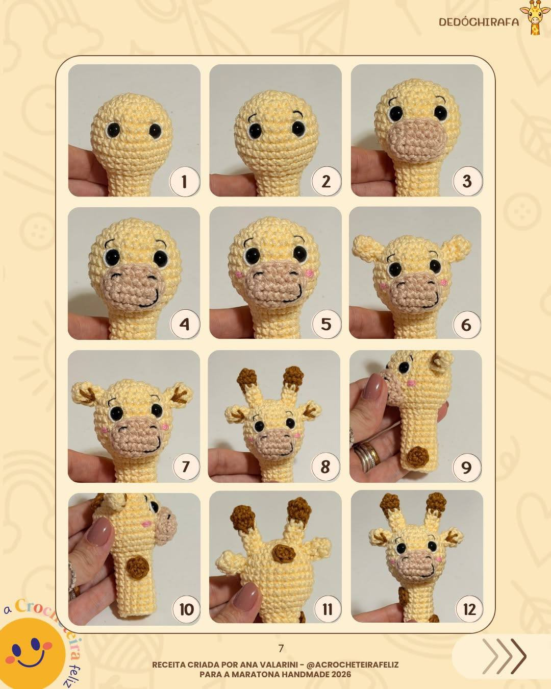 Dedóchirafa: Receita Gratuita de Crochê para Bichinho de Dedo Girafa Amigurumi