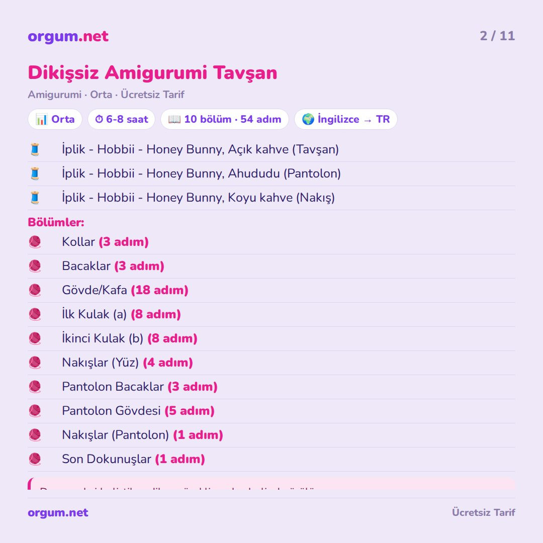 Dikişsiz Amigurumi Tavşan - Ücretsiz Örgü Tarifi (Türkçe Çeviri)