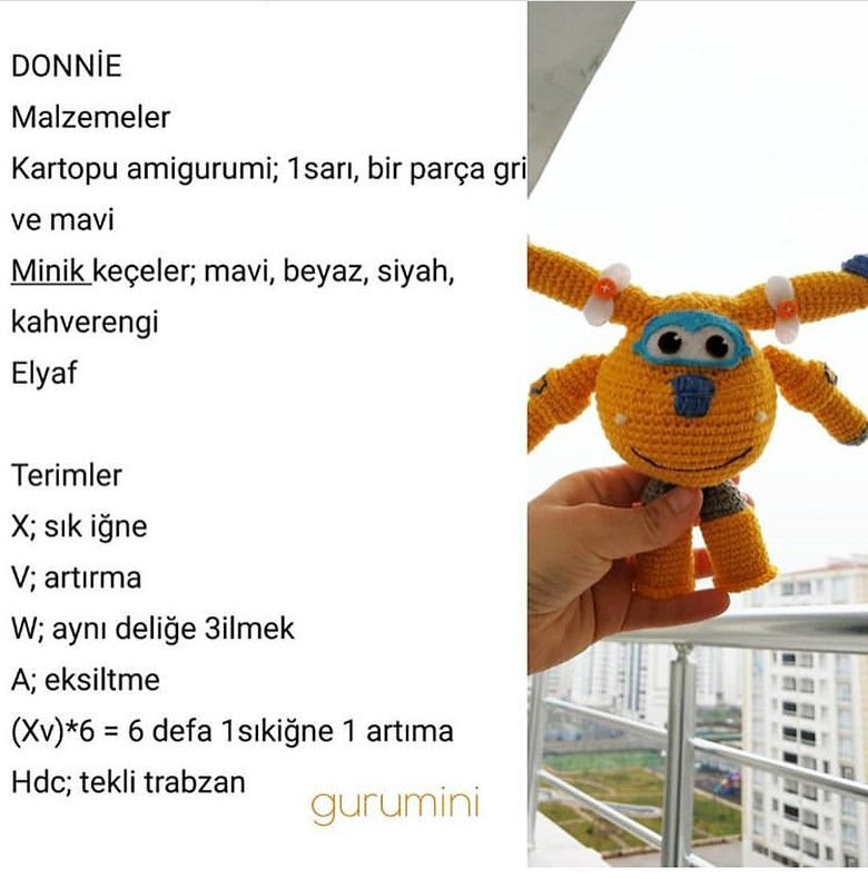 Donnie Amigurumi Crochet Pattern: Yellow Robot Doll with Propellers