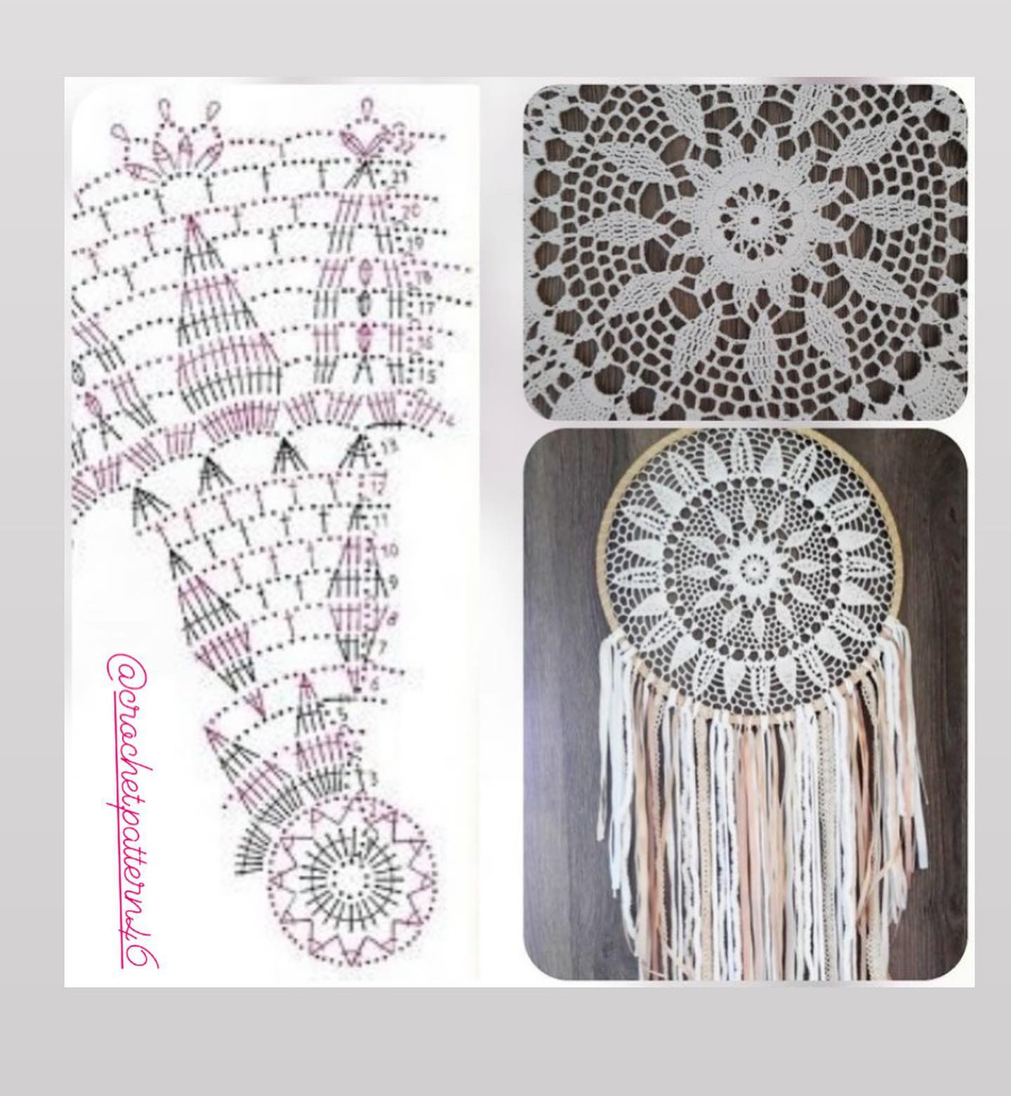 Dreamcatcher Crochet Pattern Chart: Intricate Lace Design with Tassels and Floral Motifs