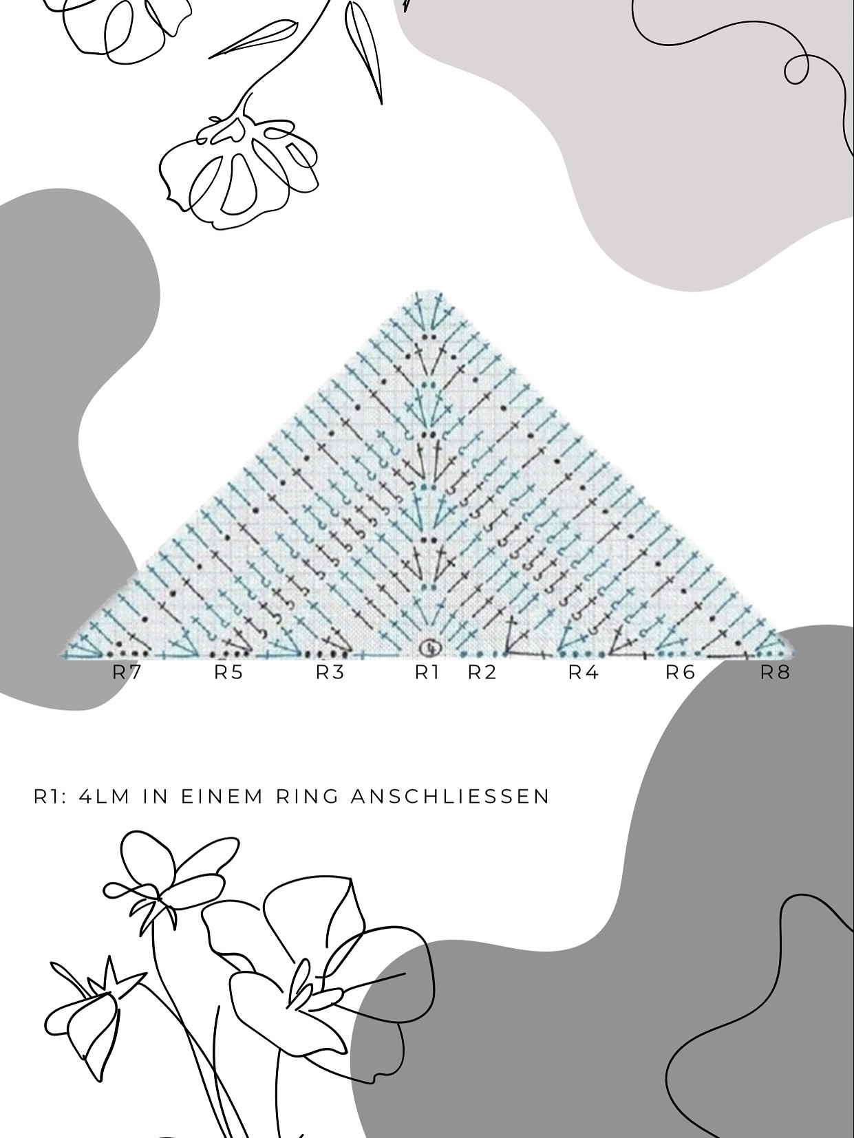 Dreieckstuch Teil 1: Anleitung zum Häkeln eines grauen dreieckigen Tuches mit Baumwolle