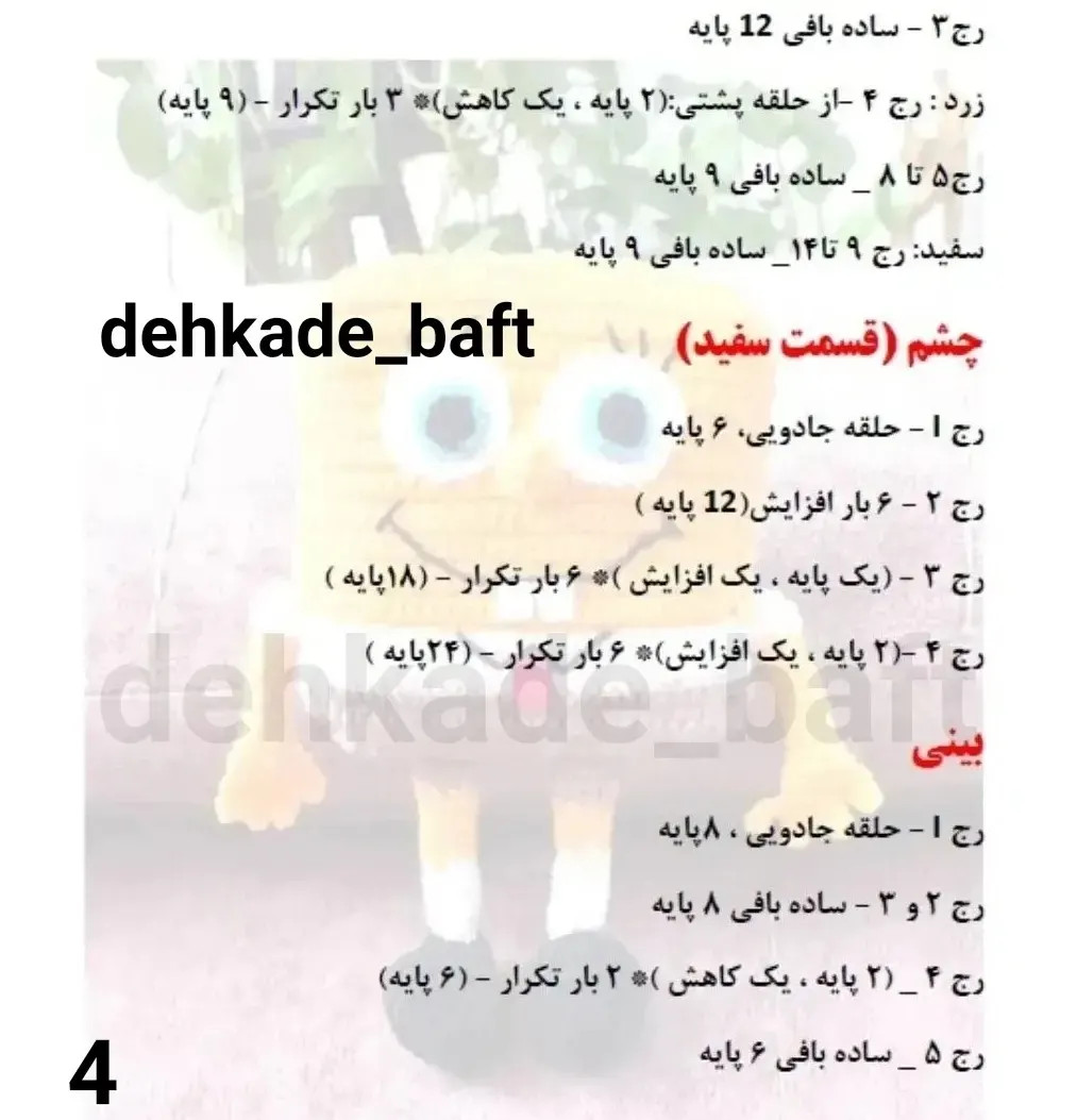 دستور بافت رایگان عروسک باب اسفنجی (SpongeBob) - آموزش کامل گام به گام
