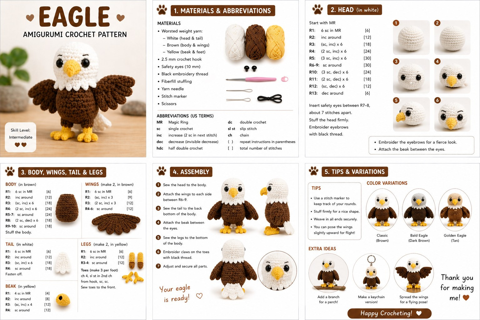 Eagle Amigurumi Crochet Pattern: Complete Step-by-Step Guide with Materials, Abbreviations, and Assembly Instructions