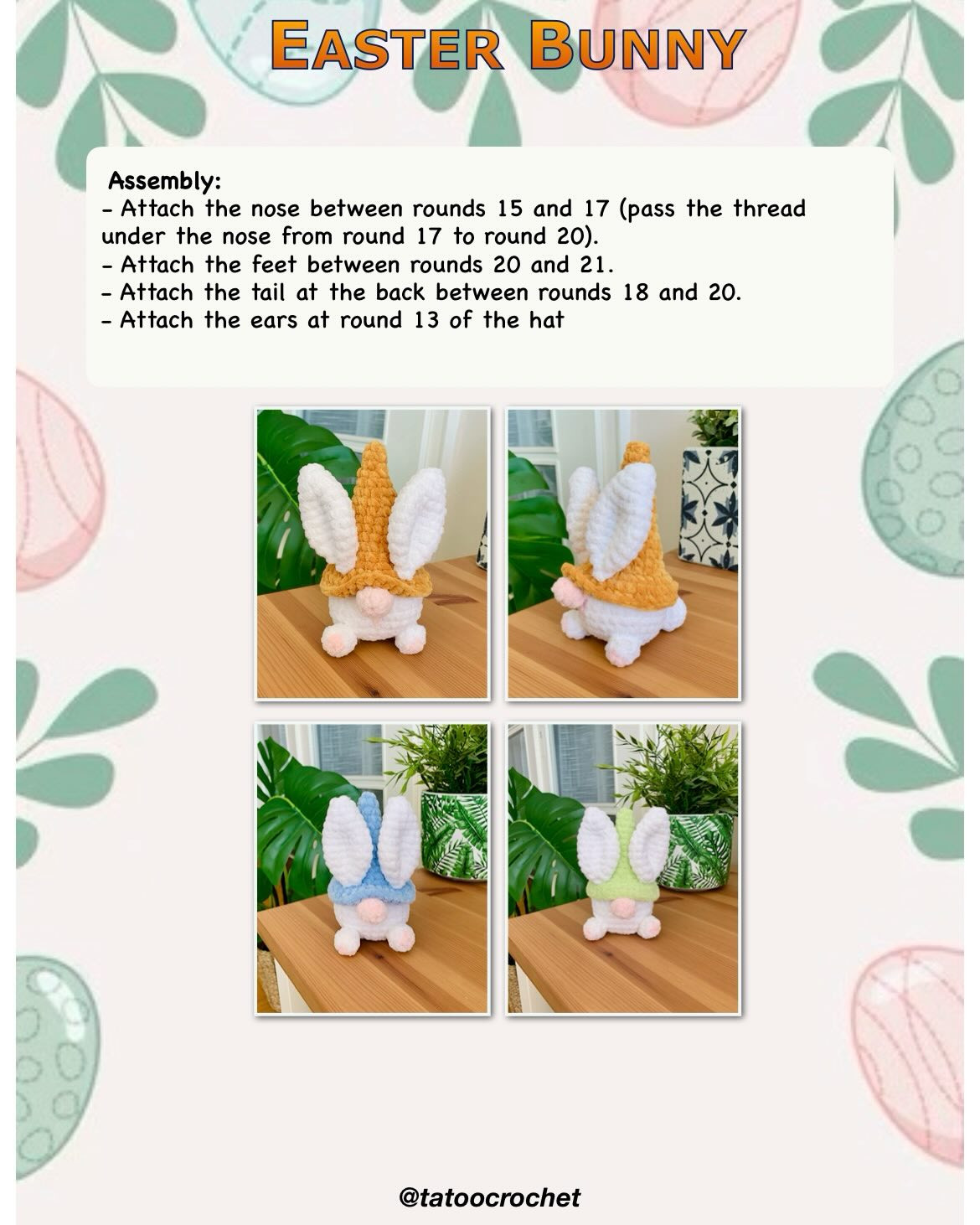 Easter Bunny Gnome Crochet Pattern by @tatoocrochet