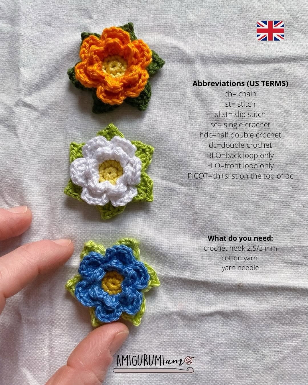 Easy Spring Flowers - Free Crochet Pattern by AMIGURUMIam (ITA + ENG)