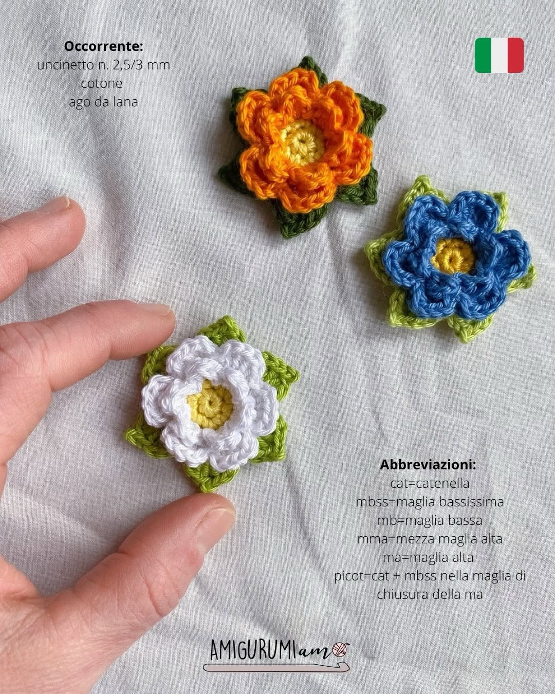Easy Spring Flowers - Free Crochet Pattern by AMIGURUMIam (ITA + ENG)
