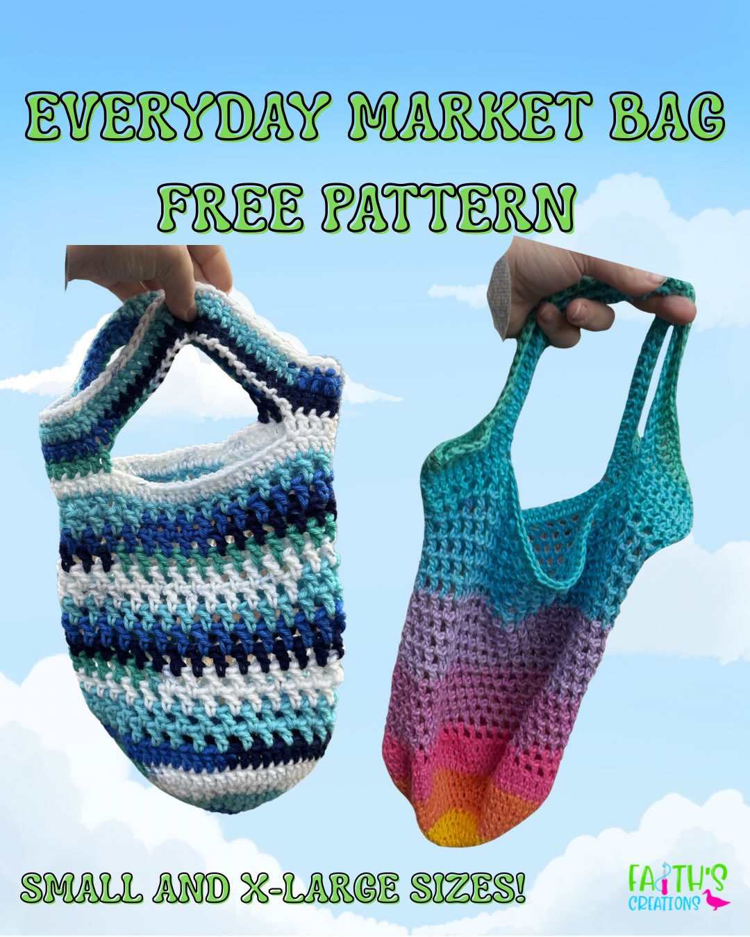 Everyday Market Bag Free Crochet Pattern: Small and X-Large Sizes