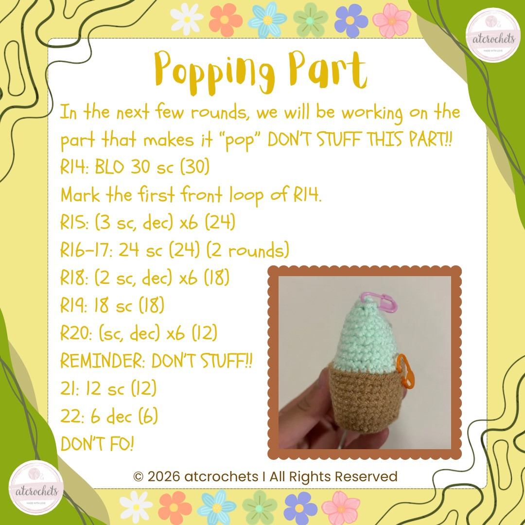 Flower Pal (popping) Free Crochet Pattern: Cute Amigurumi Doll with Brown Pot, Green Body, and Purple Petals