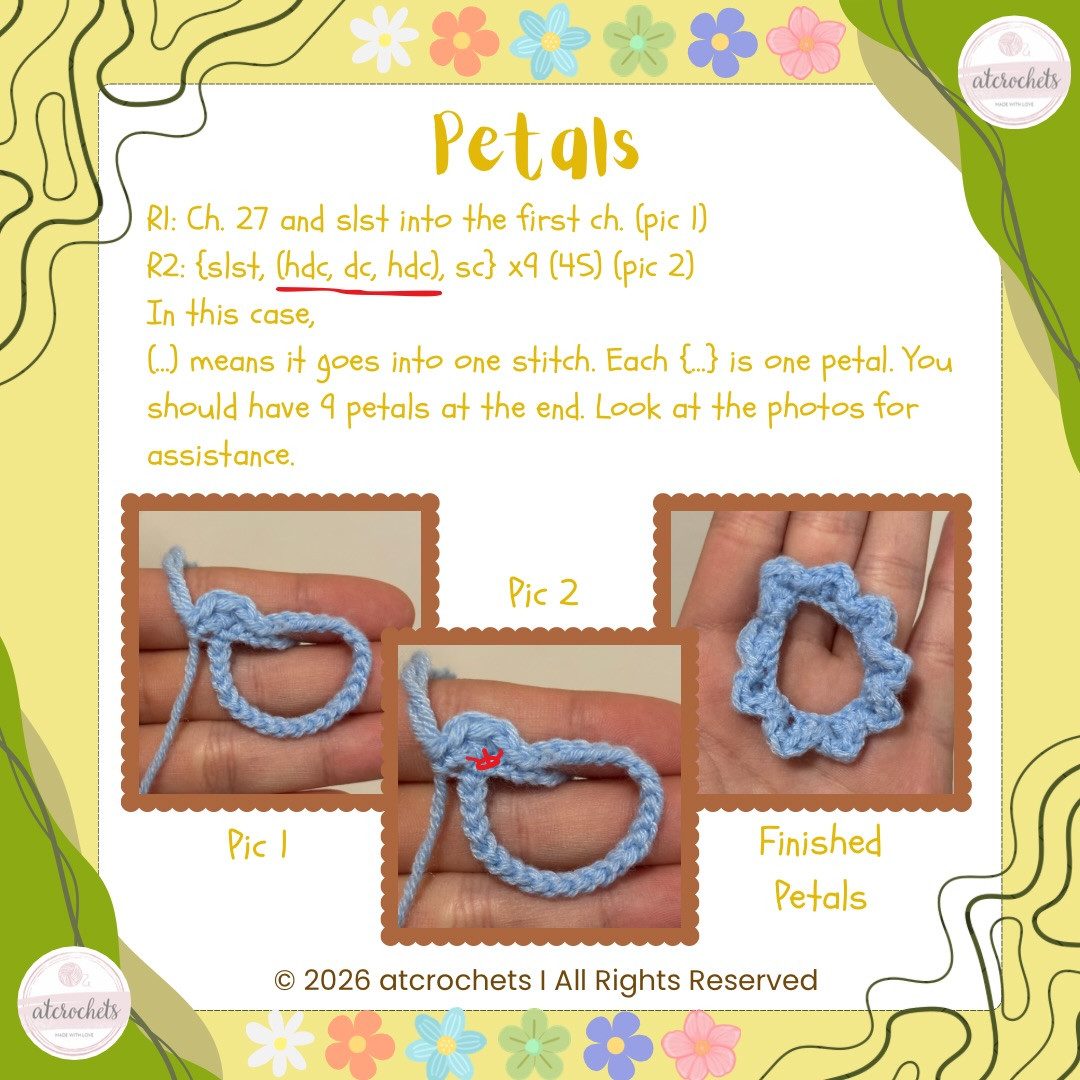 Flower Pal (popping) Free Crochet Pattern: Cute Amigurumi Doll with Brown Pot, Green Body, and Purple Petals