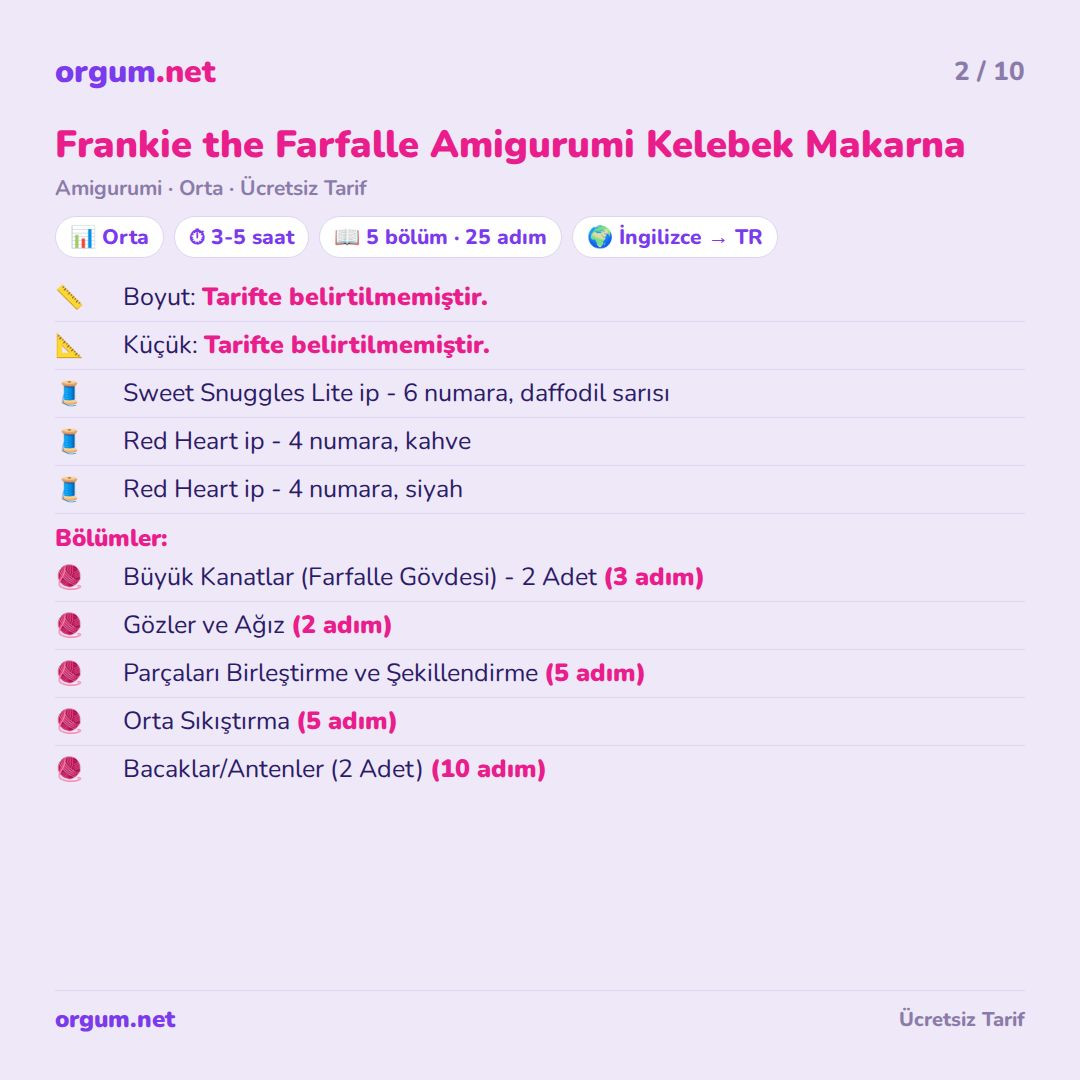 Frankie the Farfalle Amigurumi - Kelebek Makarna Mısır İpi Mısır İpi Örgü Tarifi