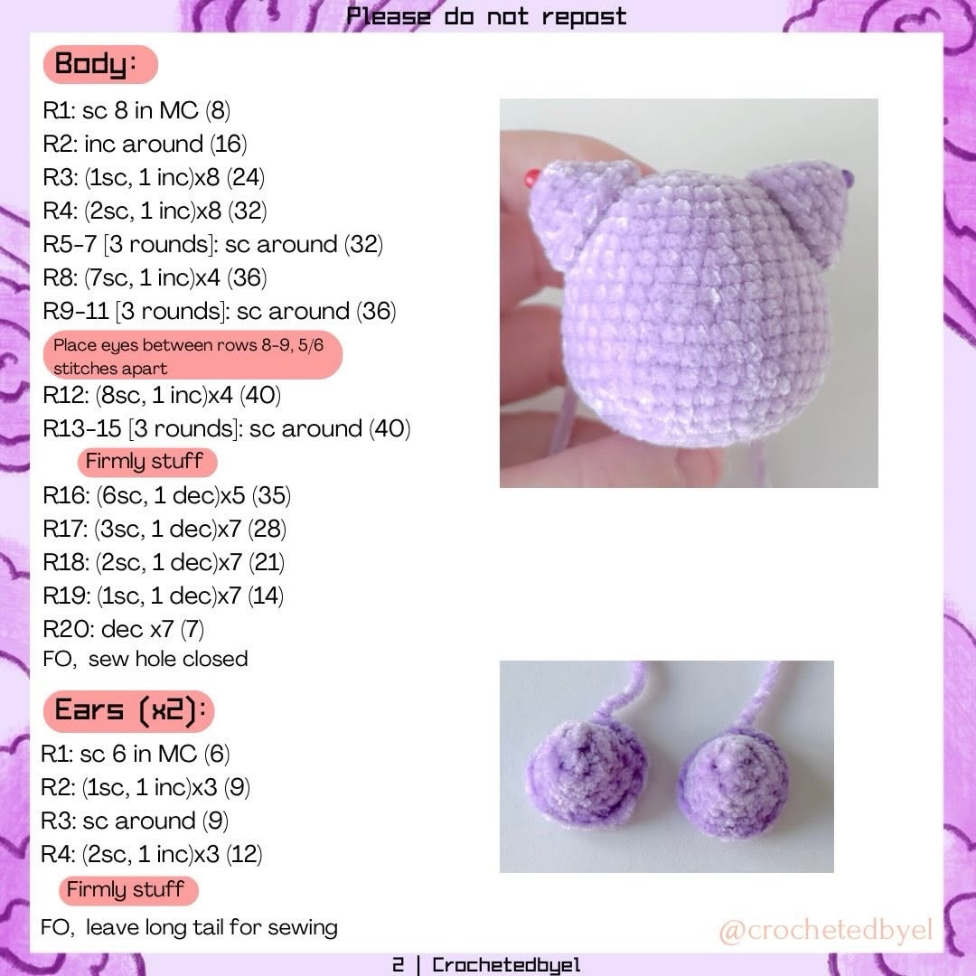 Free Amigurumi Gengar Crochet Pattern: Cute Purple Pokemon Plushie Tutorial with Velvet Yarn
