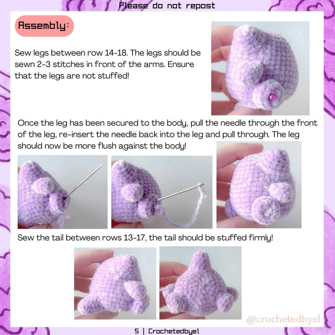 Free Amigurumi Gengar Crochet Pattern: Cute Purple Pokemon Plushie Tutorial with Velvet Yarn