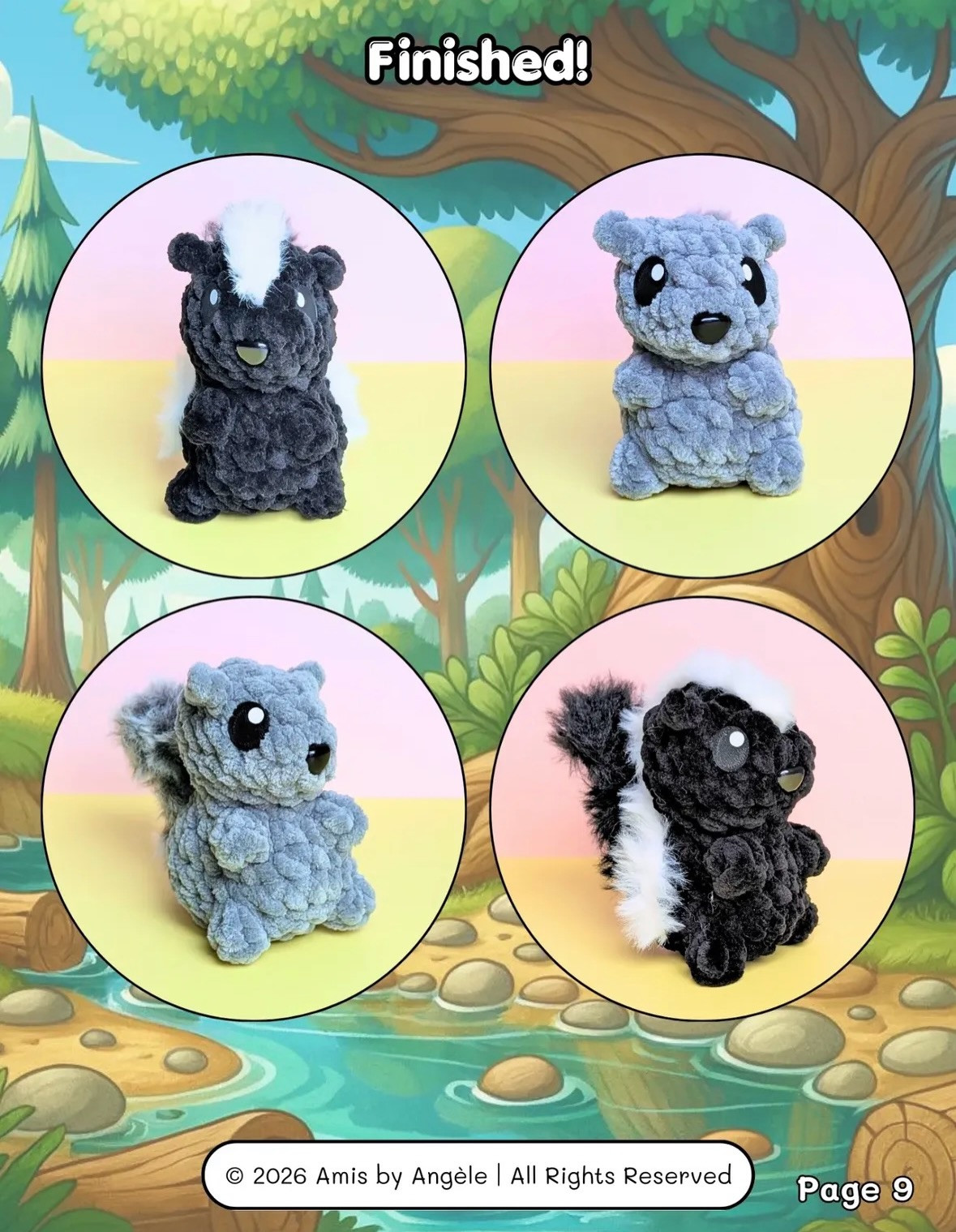 Free Amigurumi Pattern: Cute Squirrel & Skunk Dolls Made with Chenille Yarn