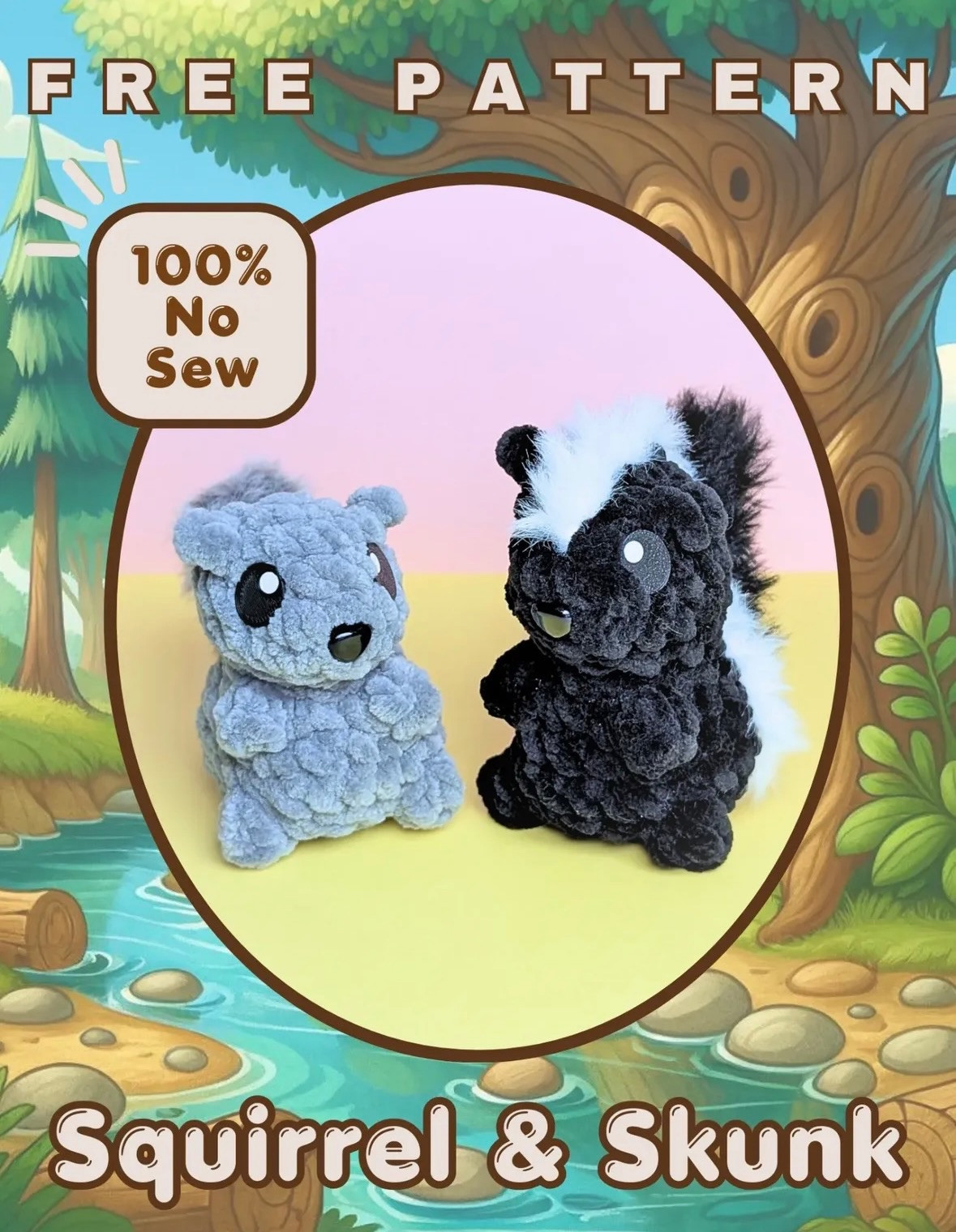 Free Amigurumi Pattern: Cute Squirrel & Skunk Dolls Made with Chenille Yarn