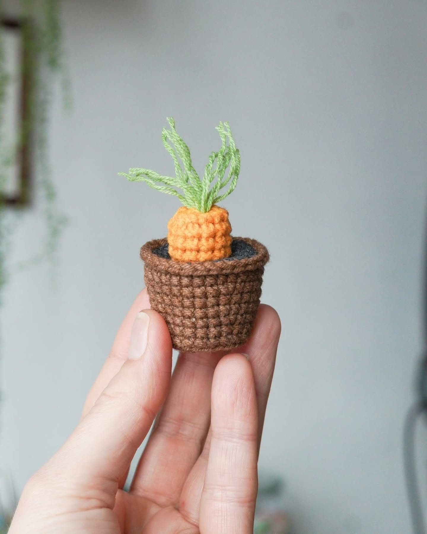 Free Amigurumi Pattern: Mini Crochet Carrot in Pot with Green Leaves