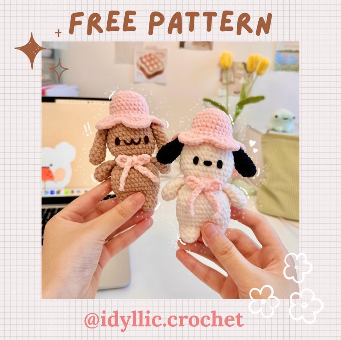 Free Amigurumi Pattern: Pochacco and Mocha with Flower Hats