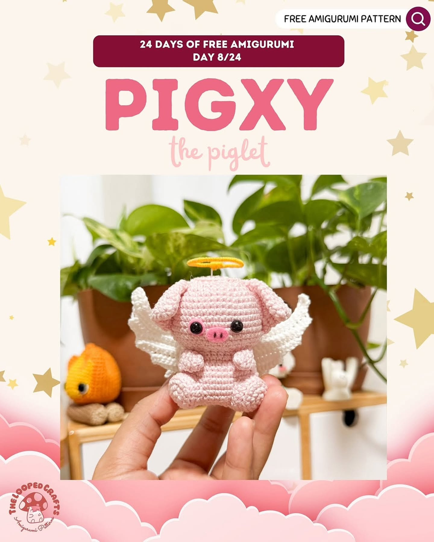 Free Amigurumi Piggy the Piglet Crochet Pattern - Day 8 of 24 Days Series by The Looped Crafts