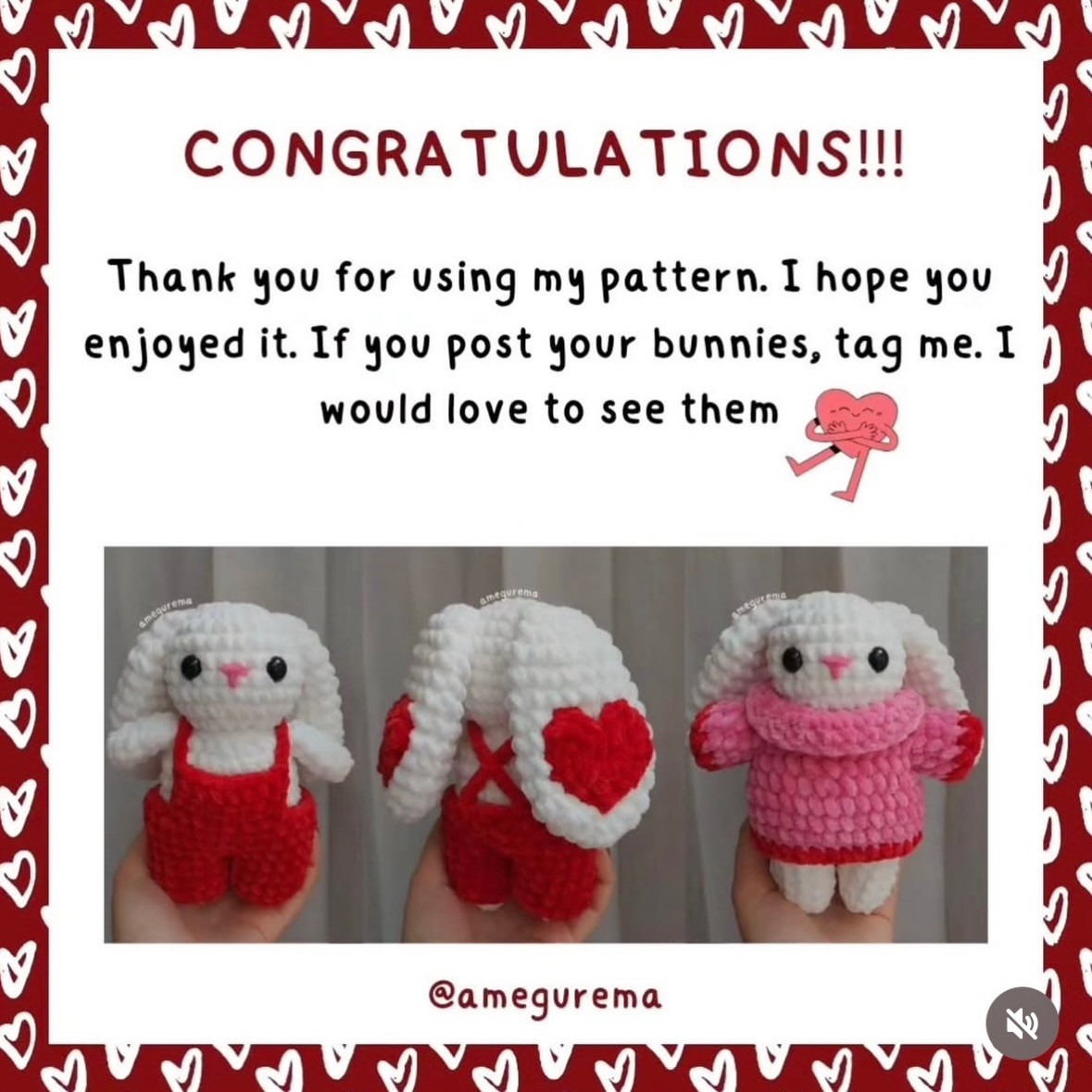 Free Amigurumi Valentine Bunny Crochet Pattern by amegurema