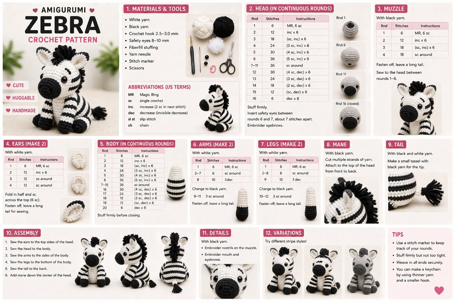 Free Amigurumi Zebra Crochet Pattern: Cute Black and White Striped Doll with Step-by-Step Instructions