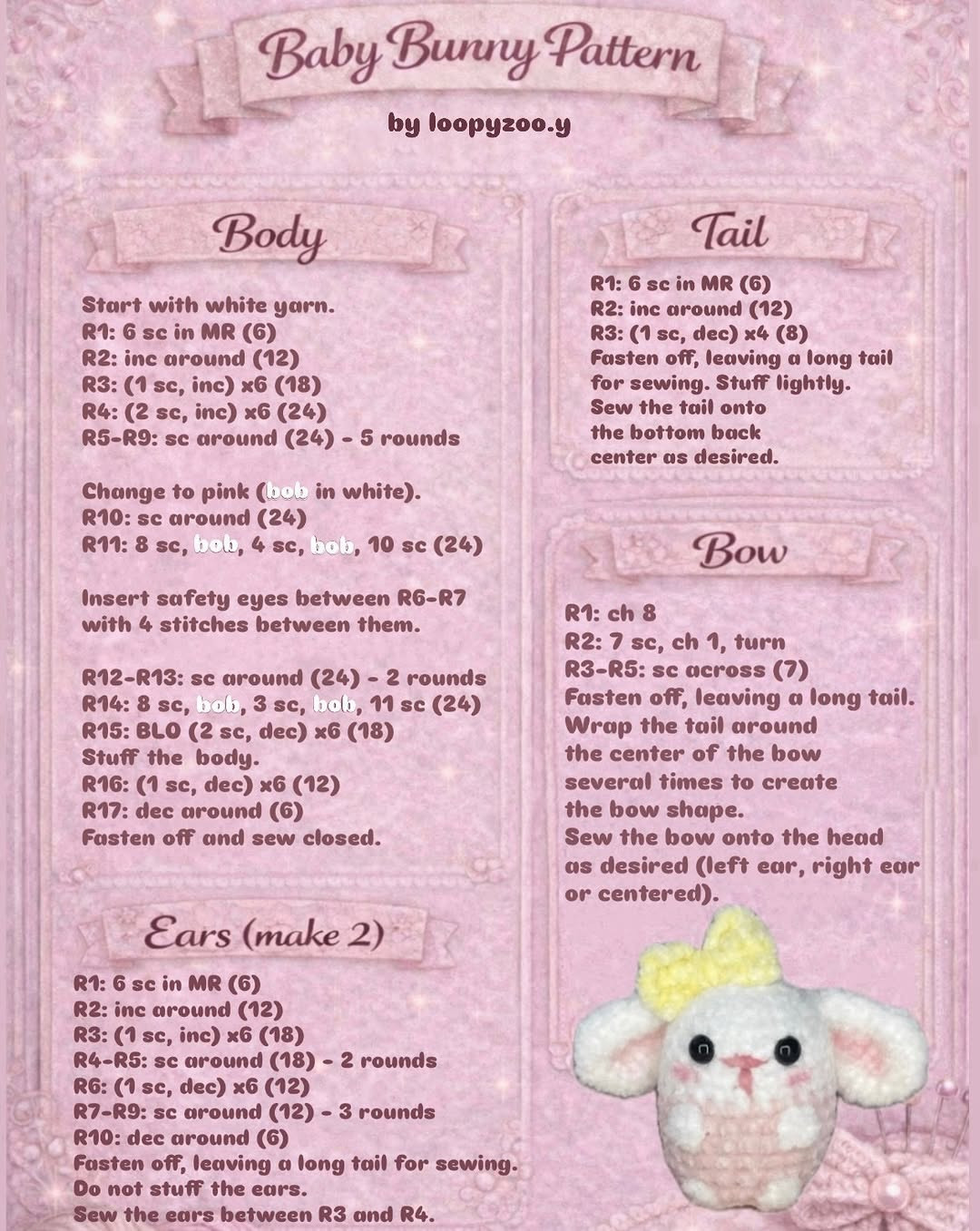 Free Baby Bunny Amigurumi Crochet Pattern by loopyzoo.y