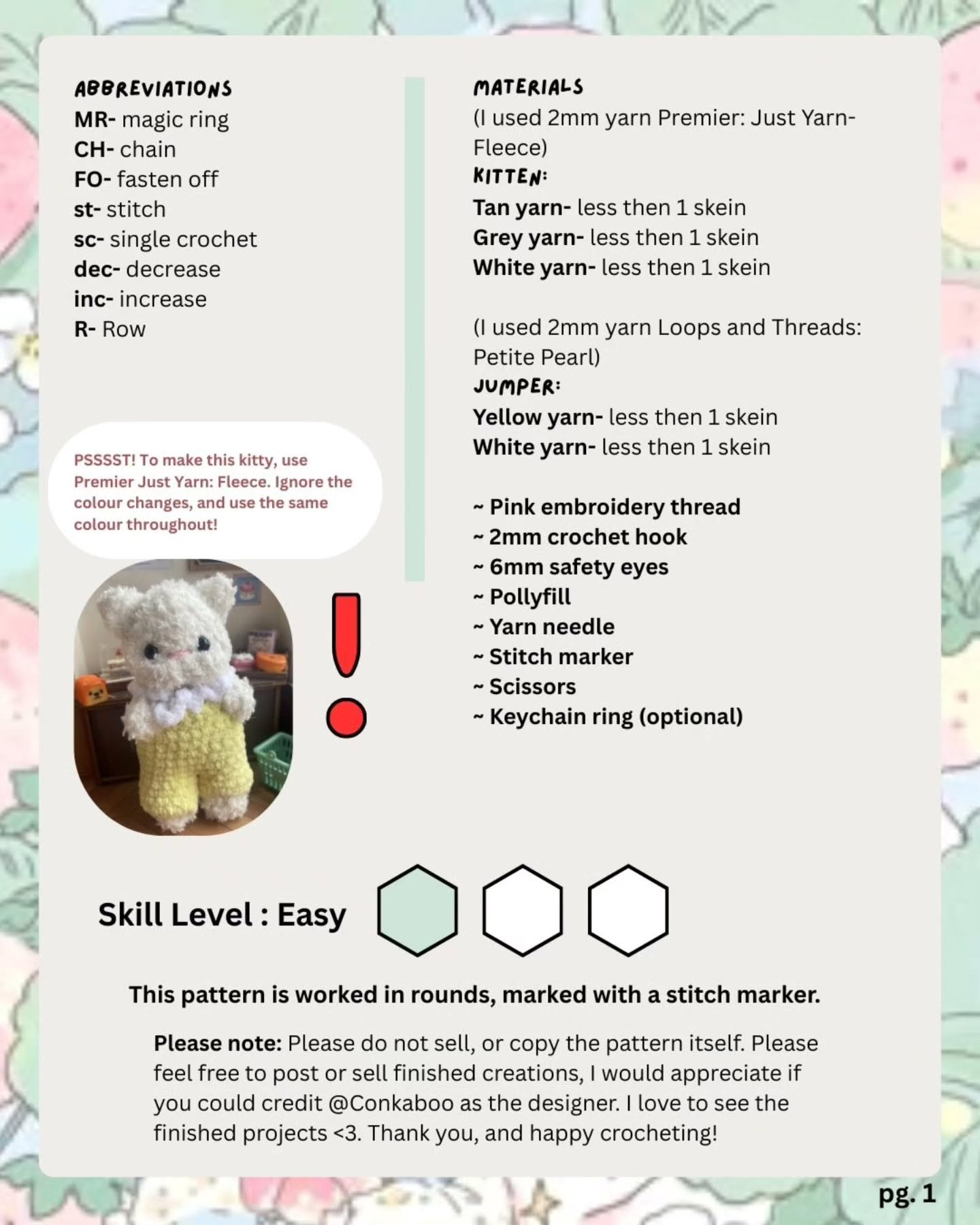Free Baby Kitten Crochet Pattern: Easy Amigurumi Tutorial with Materials and Step-by-Step Instructions