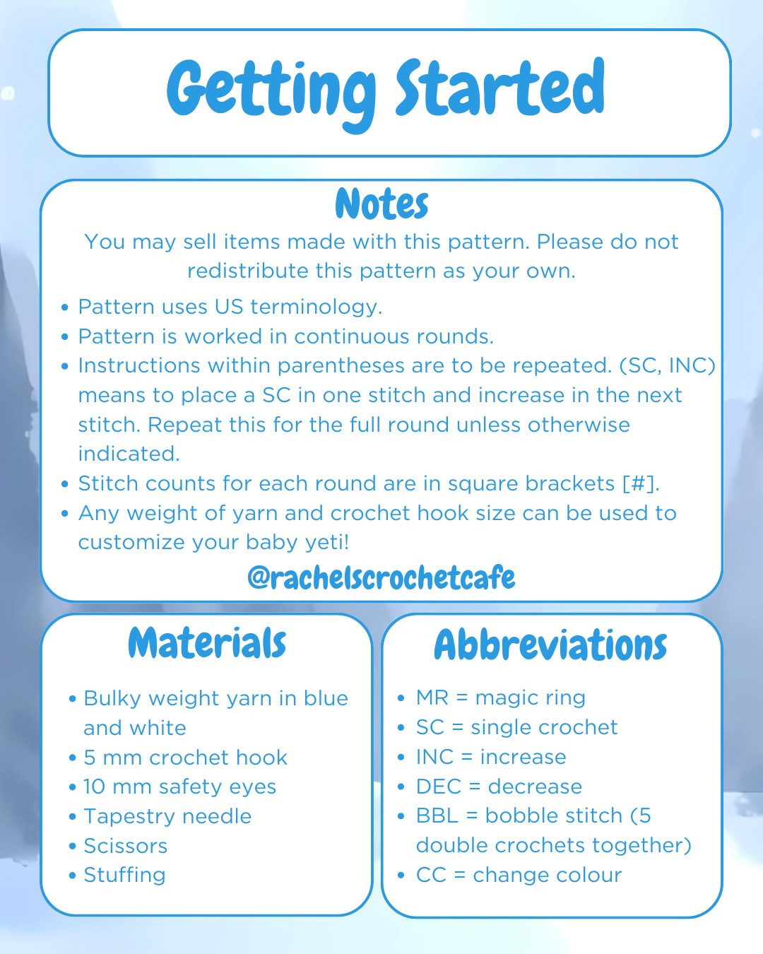 Free Baby Yeti Amigurumi Crochet Pattern with Blue and White Yarn Instructions