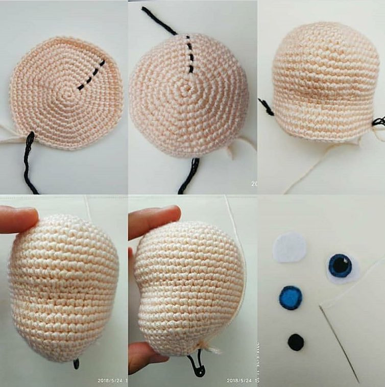 Free crochet amigurumi head tutorial for blonde boy character with step-by-step photos and written pattern