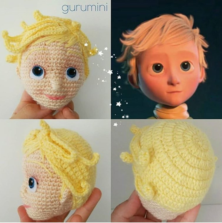 Free crochet amigurumi head tutorial for blonde boy character with step-by-step photos and written pattern