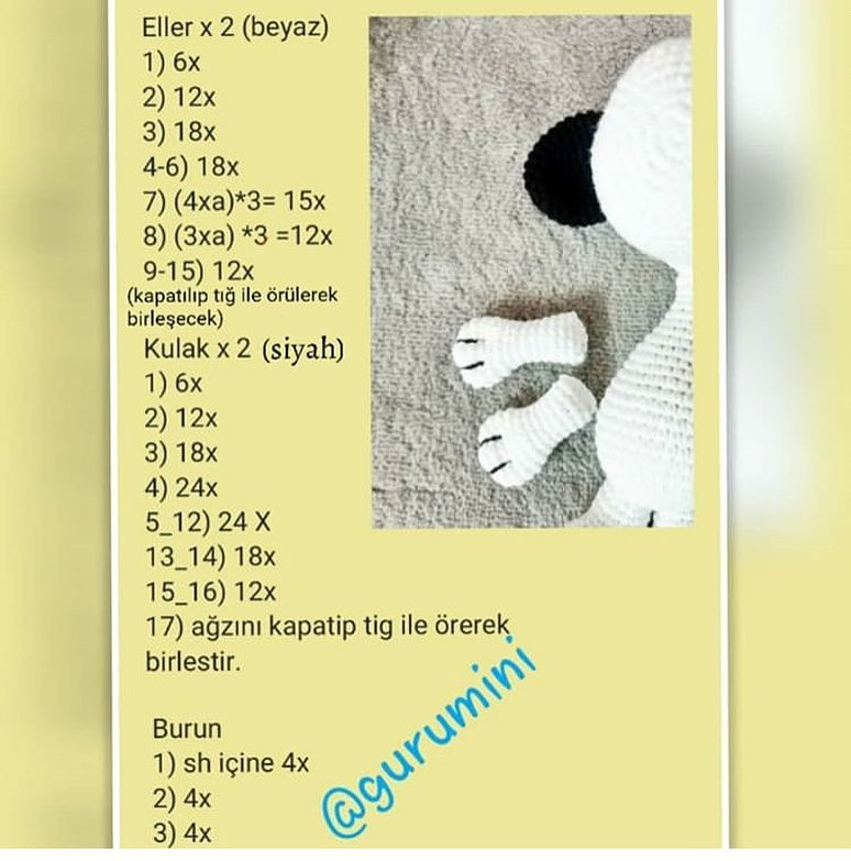Free Crochet Amigurumi Snoopy Pattern: Head, Body, Arms, Ears, Nose and Legs Instructions