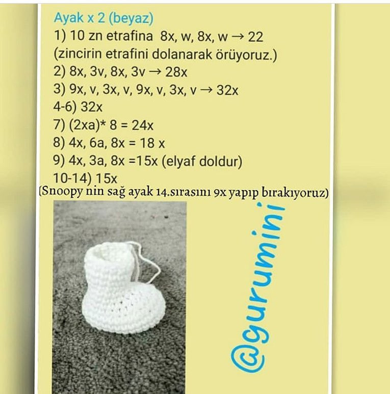 Free Crochet Amigurumi Snoopy Pattern: Head, Body, Arms, Ears, Nose and Legs Instructions