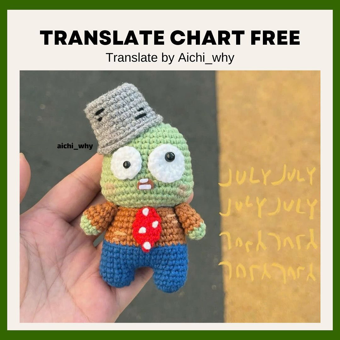 Free Crochet Chart Pattern for Bucket Hat Zombie Amigurumi Doll