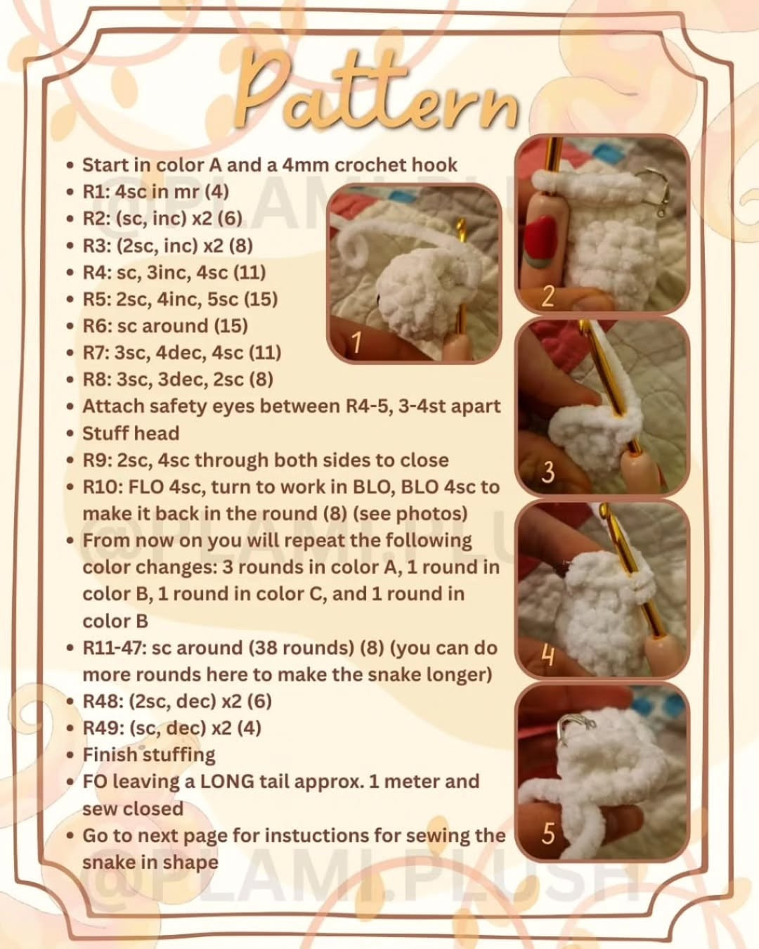 Free Crochet Cobra Amigurumi Pattern - No-Sew Instructions with Chenille Yarn