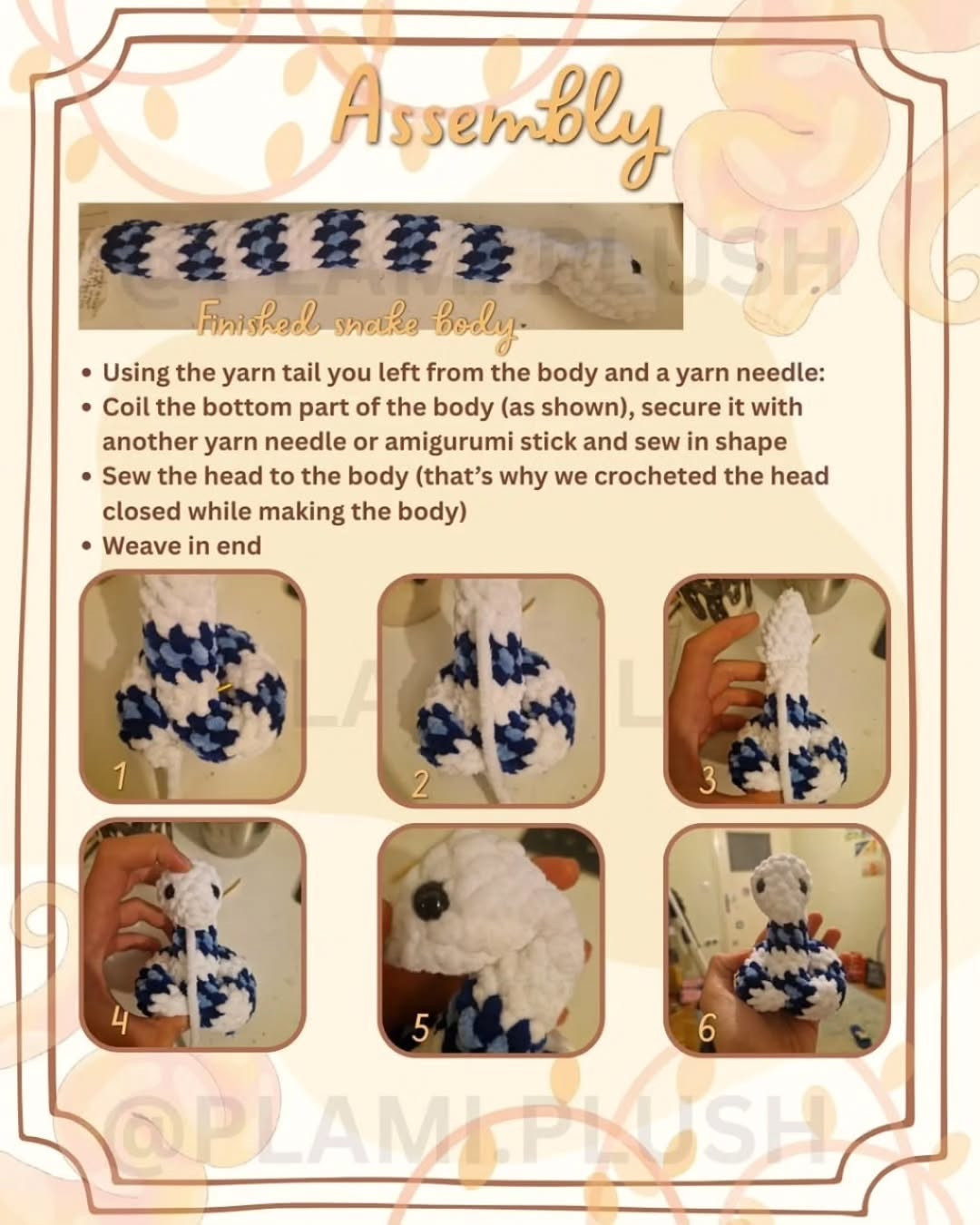 Free Crochet Cobra Amigurumi Pattern - No-Sew Instructions with Chenille Yarn