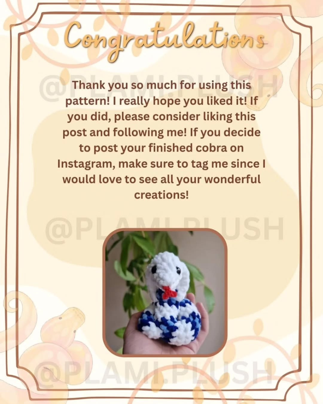 Free Crochet Cobra Amigurumi Pattern - No-Sew Instructions with Chenille Yarn