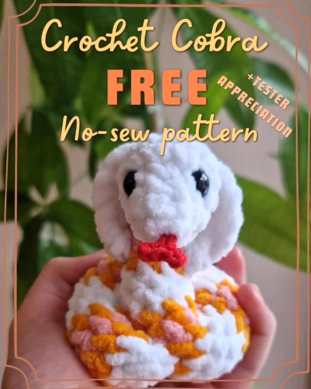 Free Crochet Cobra Amigurumi Pattern - No-Sew Instructions with Chenille Yarn