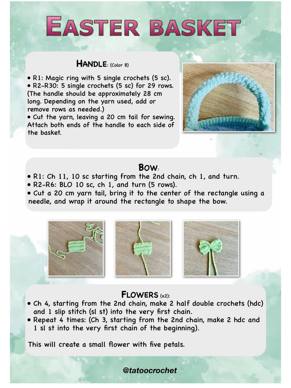 Free Crochet Easter Basket Pattern with Cute Face, Chenille Yarn, Handle and Bow Tutorial