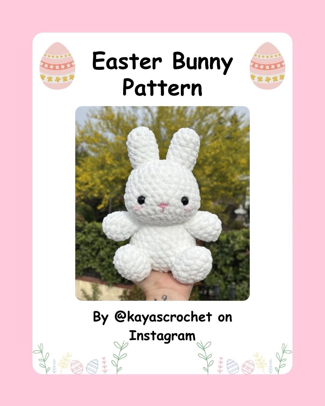 Free Crochet Easter Bunny Pattern by @kayascrochet - Cute White Amigurumi Rabbit with Pink Nose